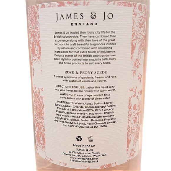 James & Jo Luxury HAND Soap Rose & Peony Suede Fragrance 16.9 fl oz MOM's GIFT - Picture 5 of 5